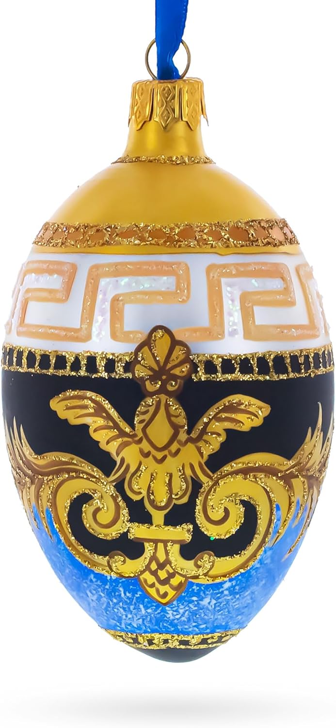 Italian Designer Fine Medallion Glass Egg Christmas Ornament 4 Inches