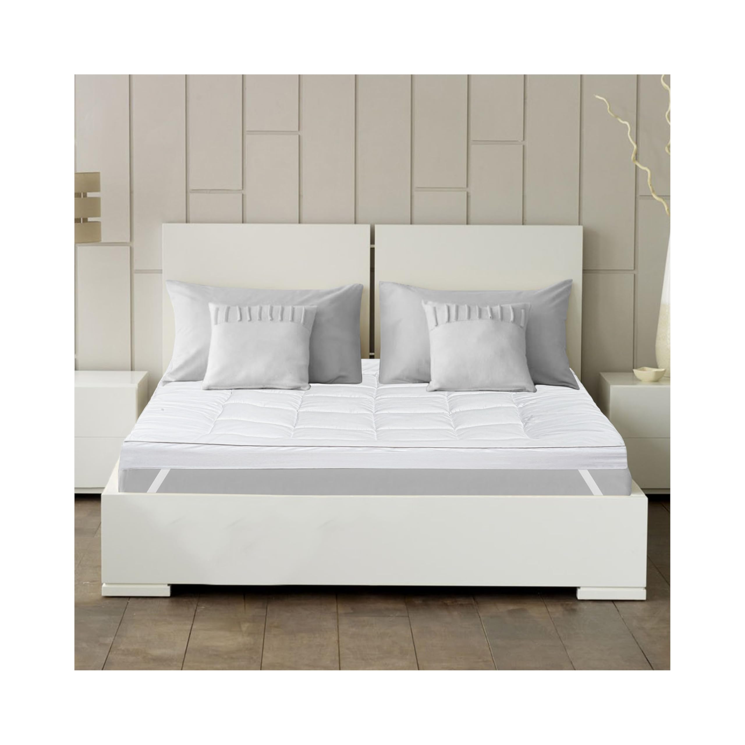 King Size Mattress Topper - 10cm Thick, Anti Allergic, Machine Washable, White, Quilted, H...