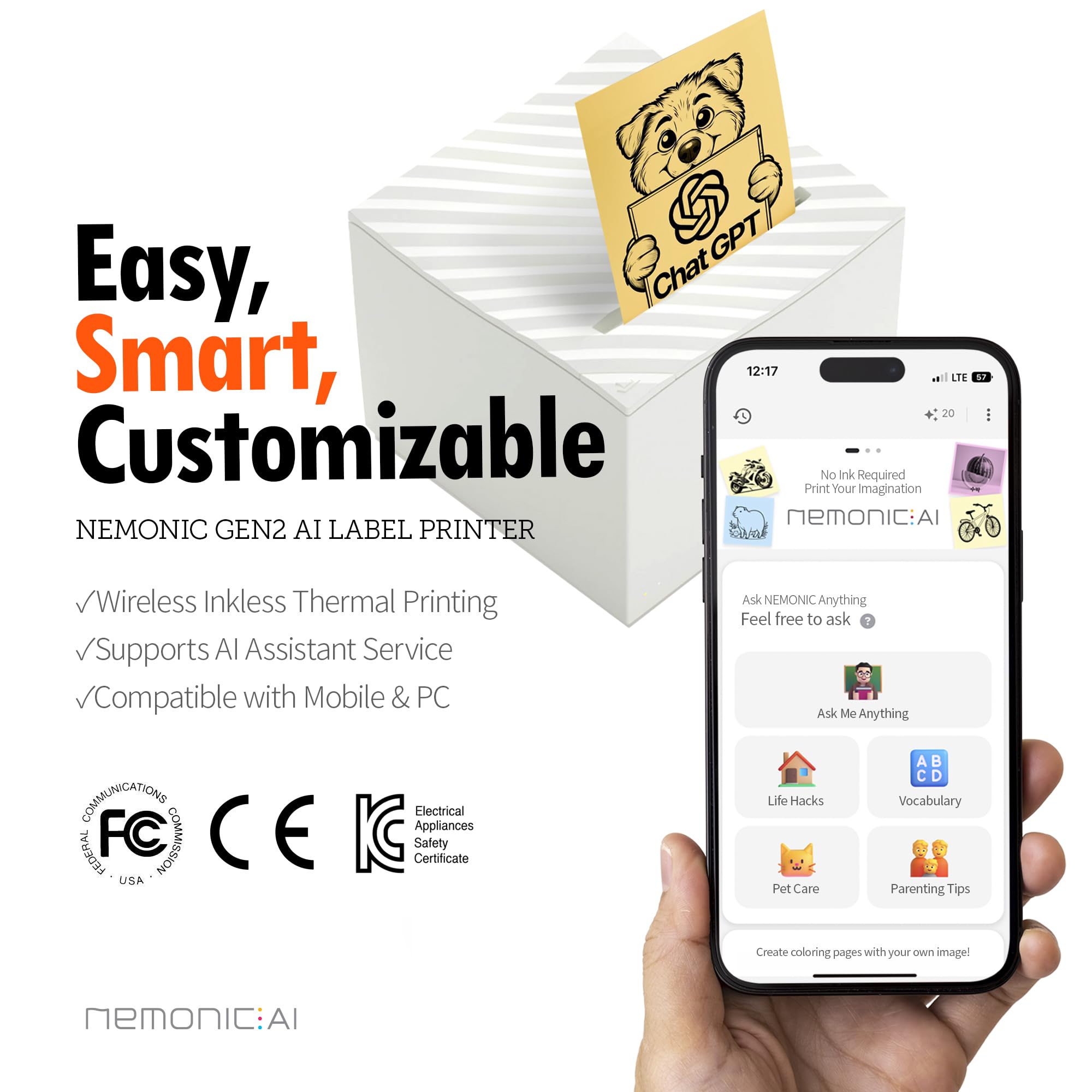 MANGOSLAB Nemonic AI Label Printer | Inkless Bluetooth Thermal Label Printer for Small Business | Portable Wireless Printer & Durable Shipping Label Maker | MIP-201 Mini Printer Label Machine