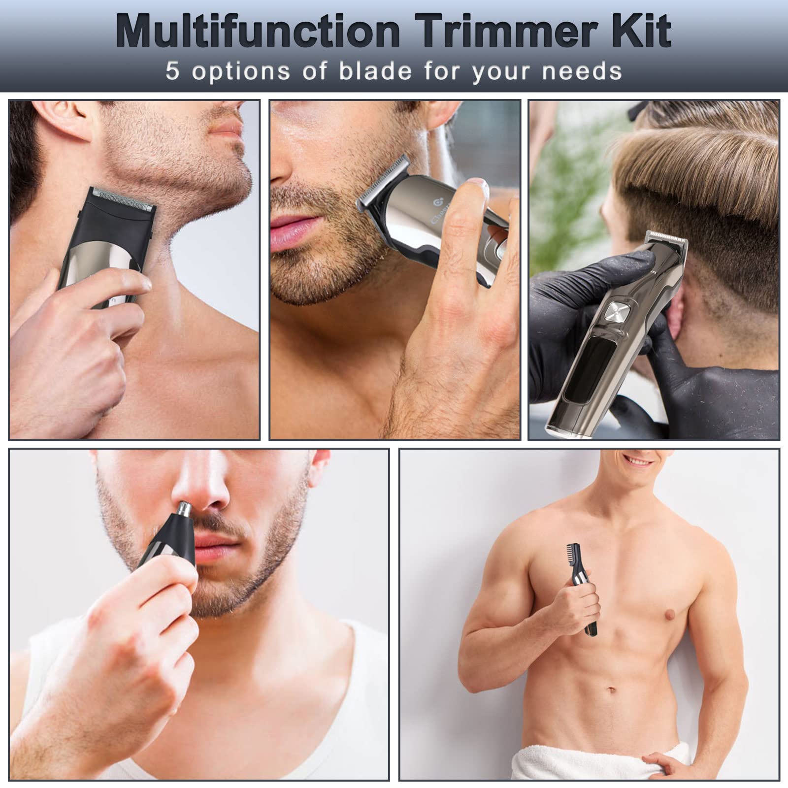 Cortapelos para hombres, recortadores de pelo, sin cables, IPX7, impermeable, recargable, todo en uno, para nariz, pelo, oído, bigote, cuerpo, corte de pelo facial, con pantalla LED