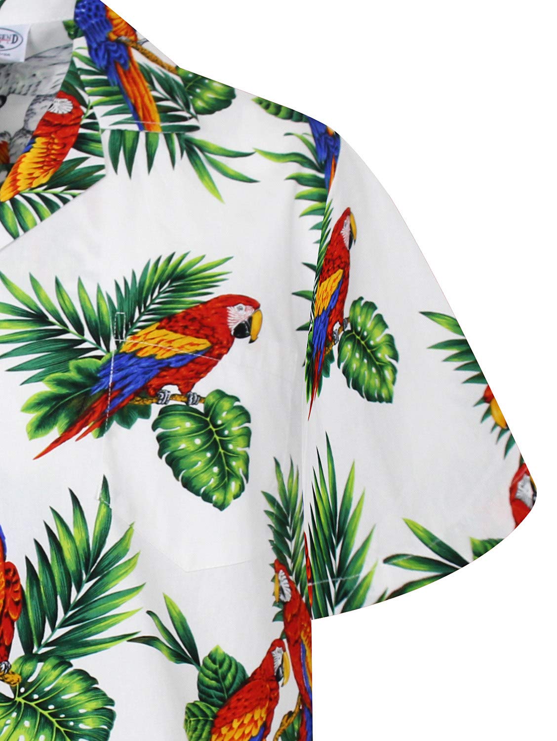 Pacific Legend Originale Camicia-Hawaiana Uomo Manica-Corta Elegante Pappagallo Cacatua Foglie Unisex