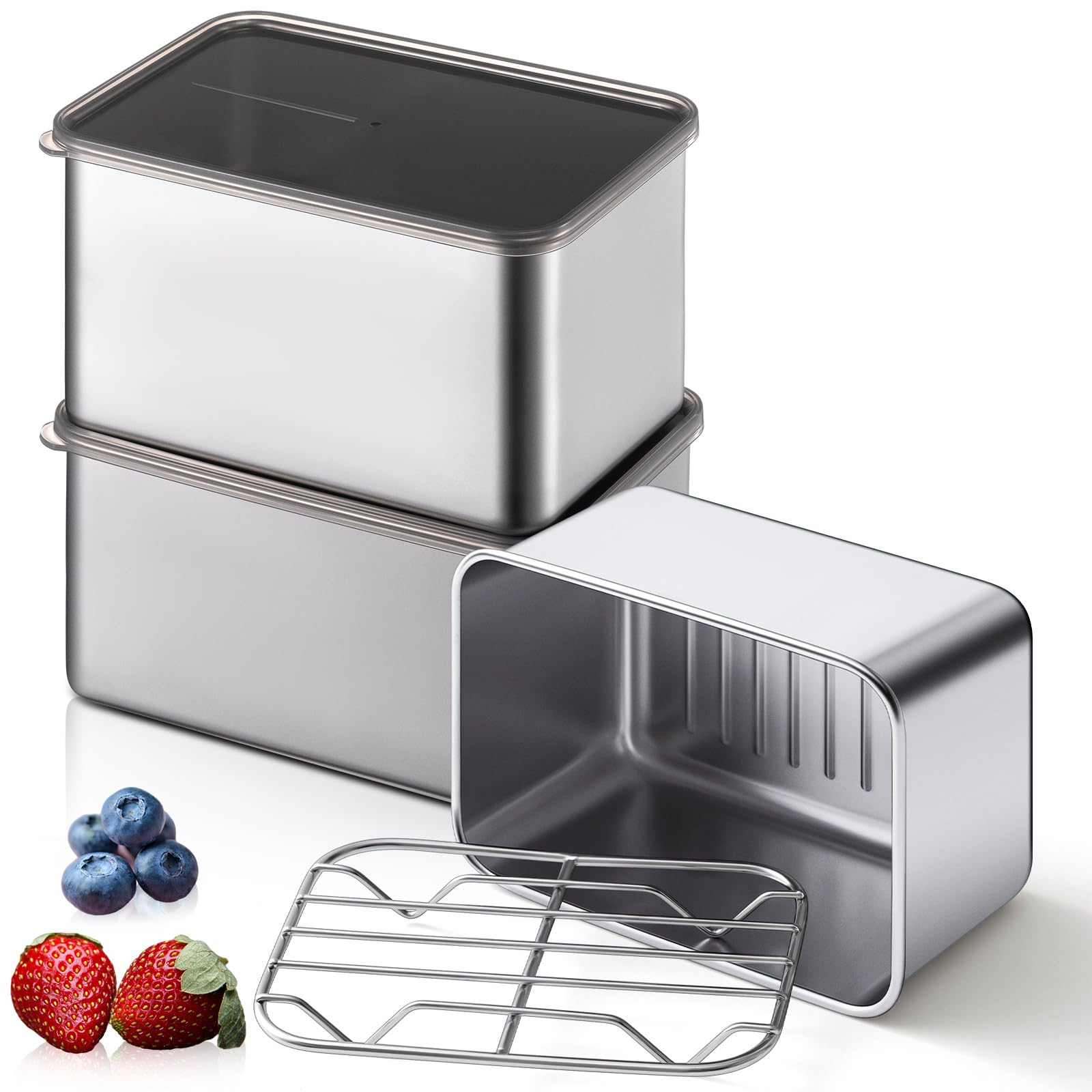 Photo 1 of Hushee 304 Stainless Steel Food Container Set with Drain Tray (3-Pack)