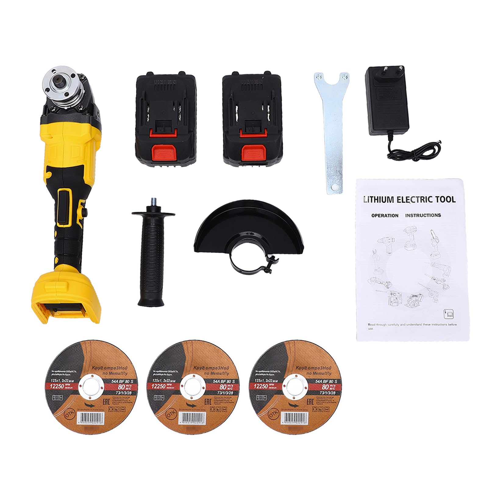 XUMIUZIY Amoladora Angular Inalámbrica, Potente Motor sin Escobillas, 21V, 9000RPM, para Corte de Azulejos de Madera y Metal y Eliminación de óxido, 125mm (con 2 baterías Enchufe europeo 220V)