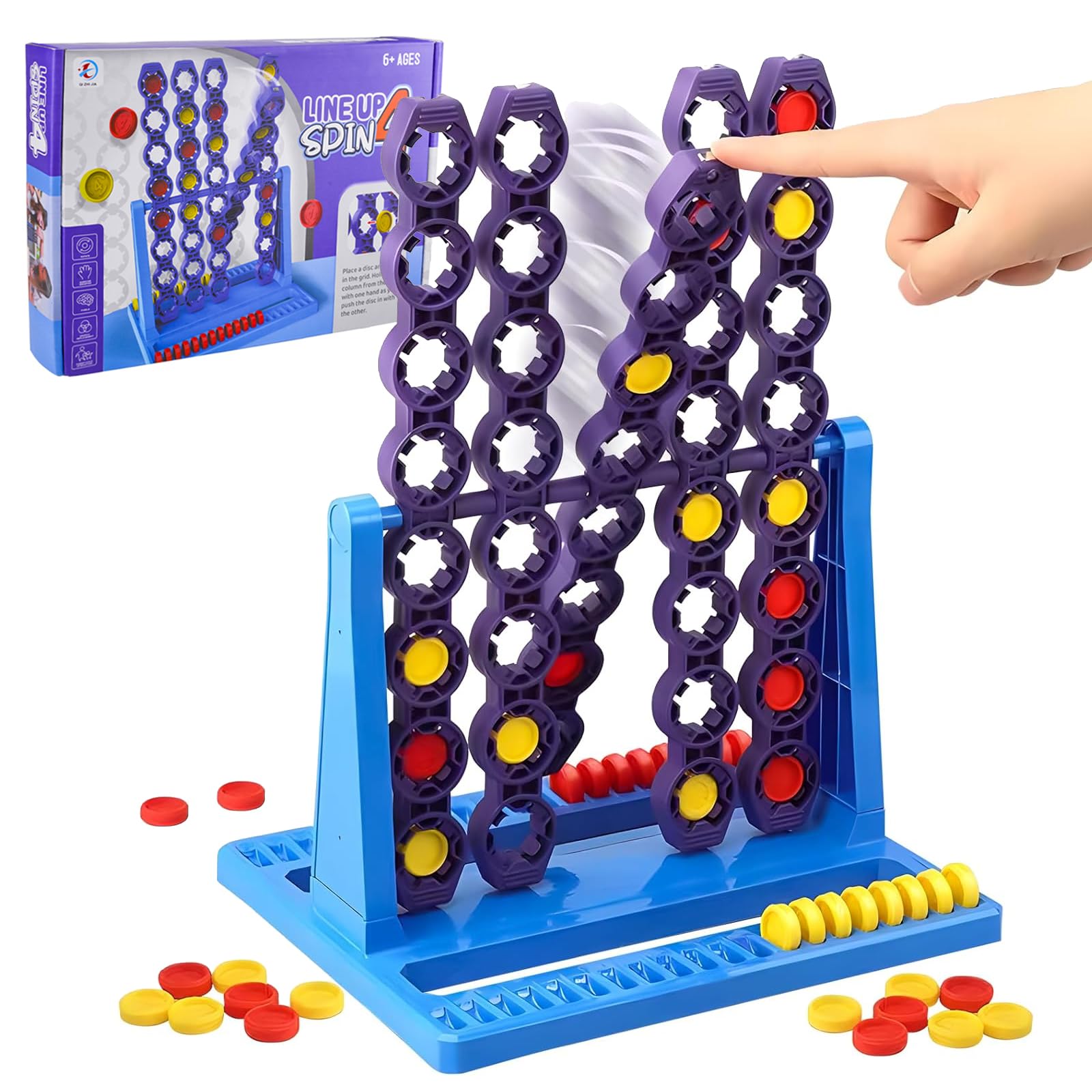 4 Spin Board Game, 2 Player Classic Strategy Board Games for Kids Adults, 4 in A Row Connect Games, Family Games for 6 Year Olds and Up Teenagers Travel Indoor Outdoor