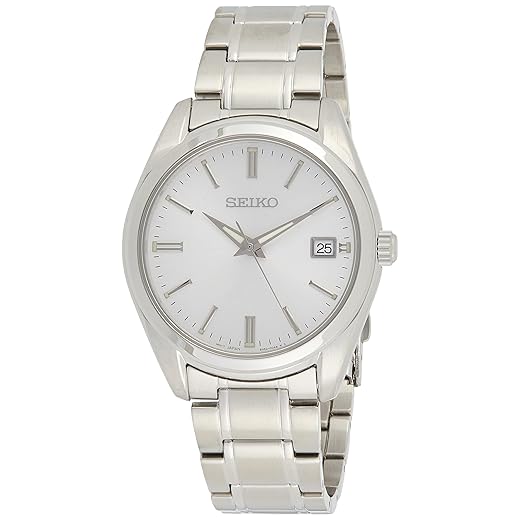 Seiko Quartzo japonês essencial masculino com pulseira de aço inoxidável, prata (modelo: SUR307), Prata/branco, Seiko Quartzo japonês essencial masculino com pulseira de aço inoxidável, prata (modelo: