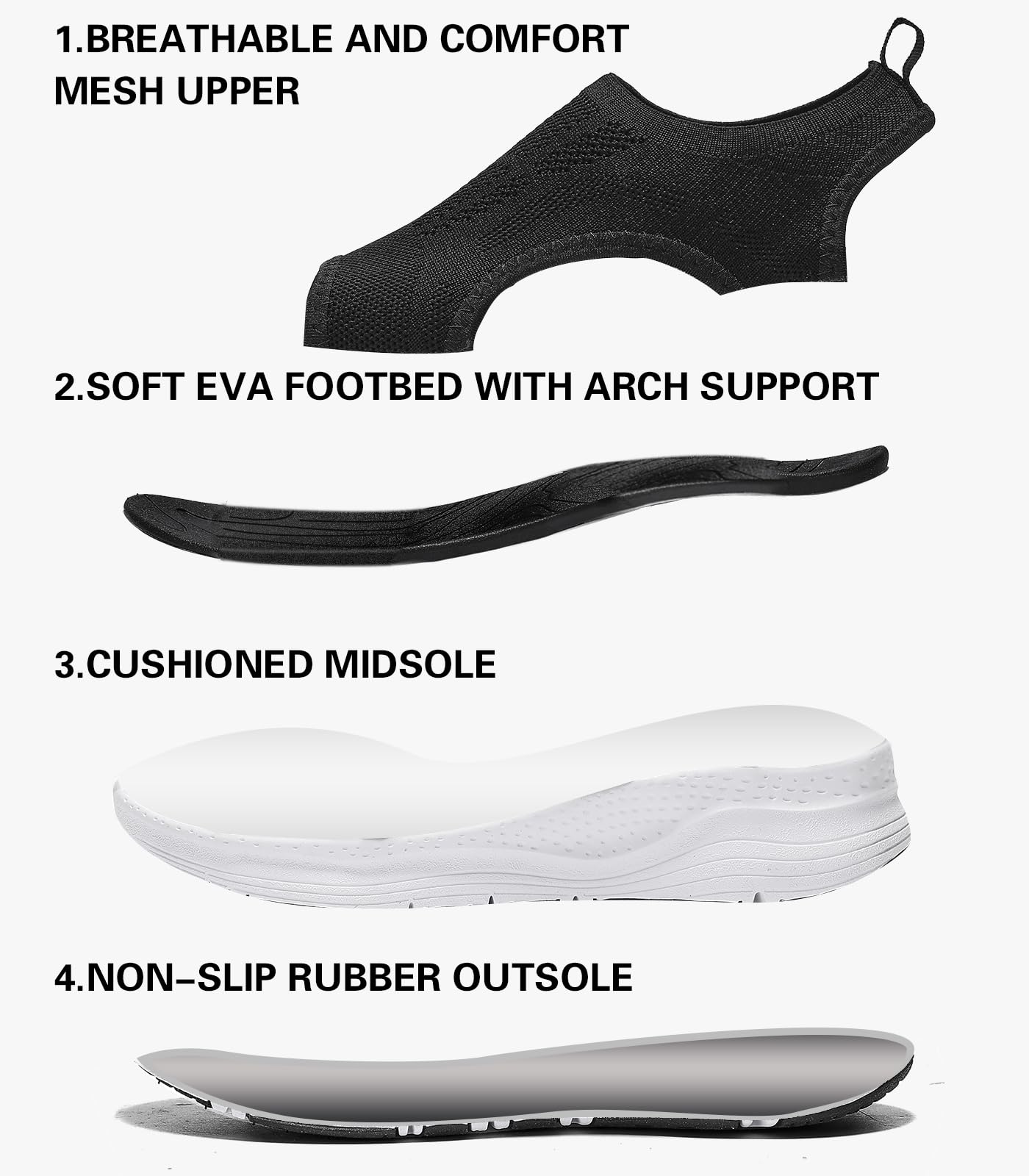 Sandales de marche orthopédiques confortables pour femme - Soutien de la voûte plantaire - Antidérapantes - Bout ouvert - Sandales de sport pour l'été, la plage