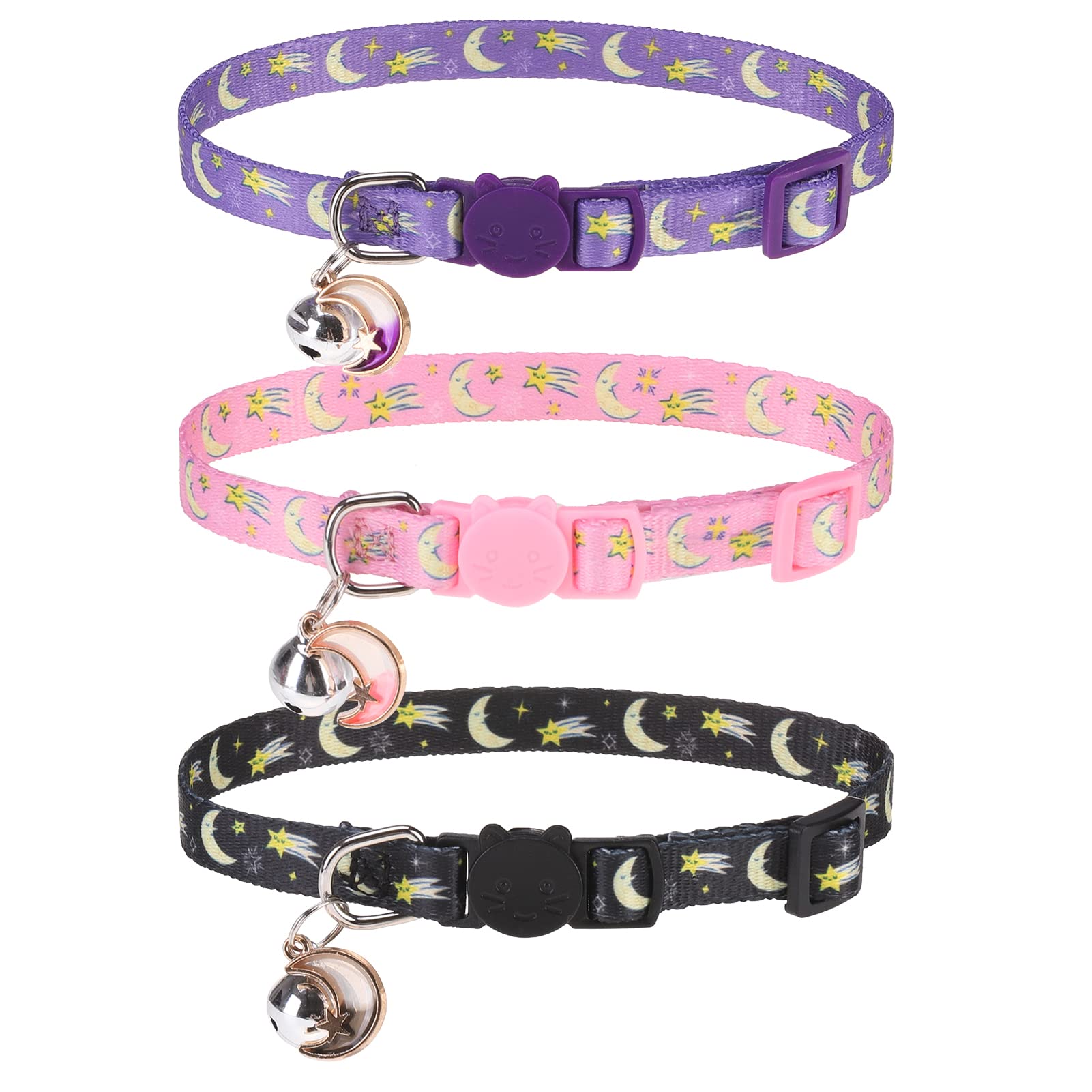 VKPETFR Breakaway Cat Collars with Bell & Cute Pendants, 3 Pack Safety Buckle Kitten Collars, Adjustable Pet Collar Ideal for Girl Boy Cats Puppy (