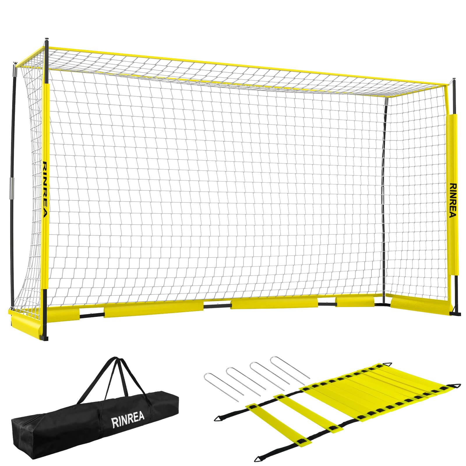 Photo 1 of [MAJOR DAMAGE] RINREA Portable Soccer Goal, Collapsible Soccer Goal Net Metal Base, Quick Setup Soccer Training Equipment with 1 Carry Bag, 1 Agility Ladder, 4 Ground Nails