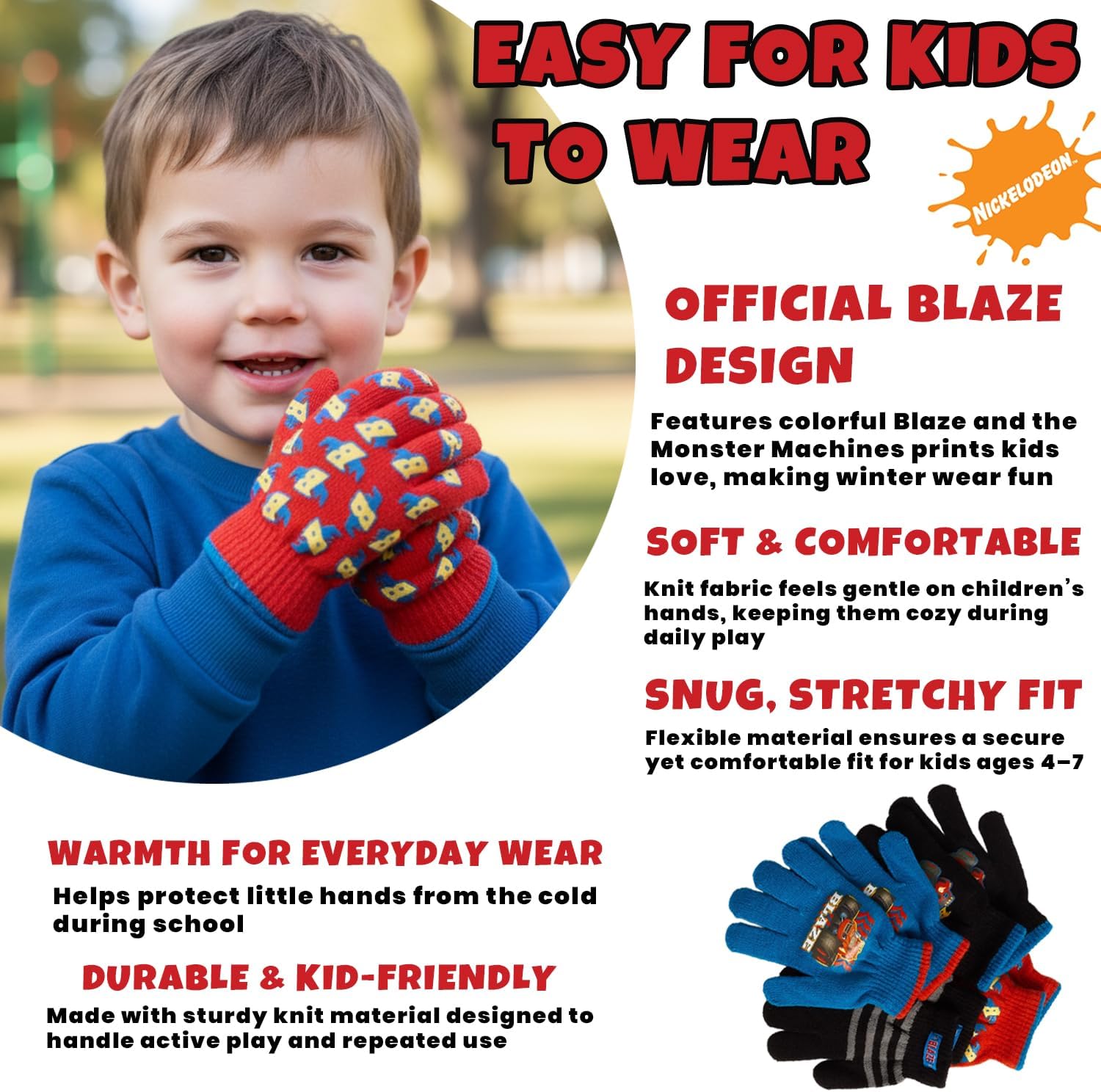 Nickelodeon Boys 4 Pack Mitten or Glove Set: Paw Patrol and Blaze (Toddler/Little Boys) - Image 5