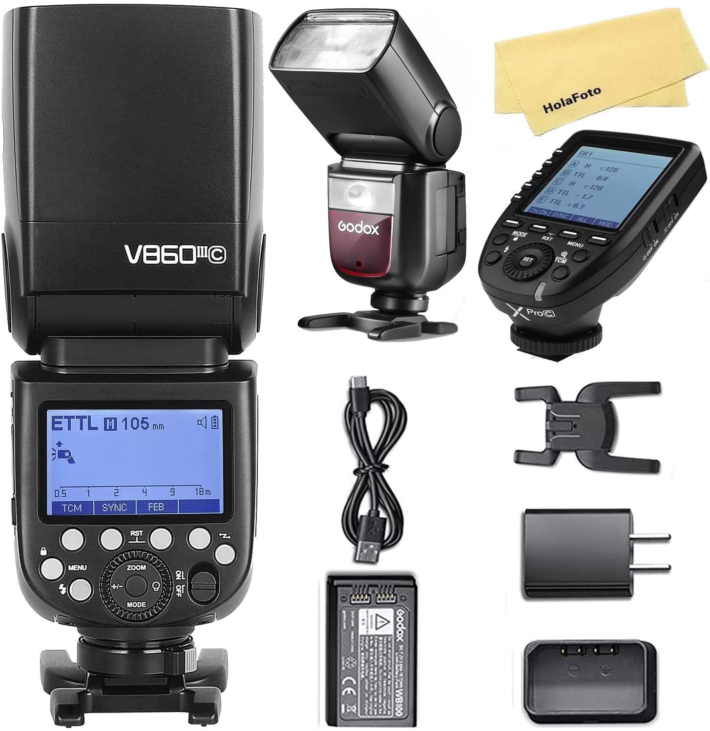 GODOX V860III-C Camera Flash with XPro-C Flash Trigger for Canon Cameras,2.4G TTL HSS 1/8000s,480 Full-Power Flashes,2600mAh Li-ion Battery,0.01-1.5s Recycle Time,10 Levels LED Modeling Lamp