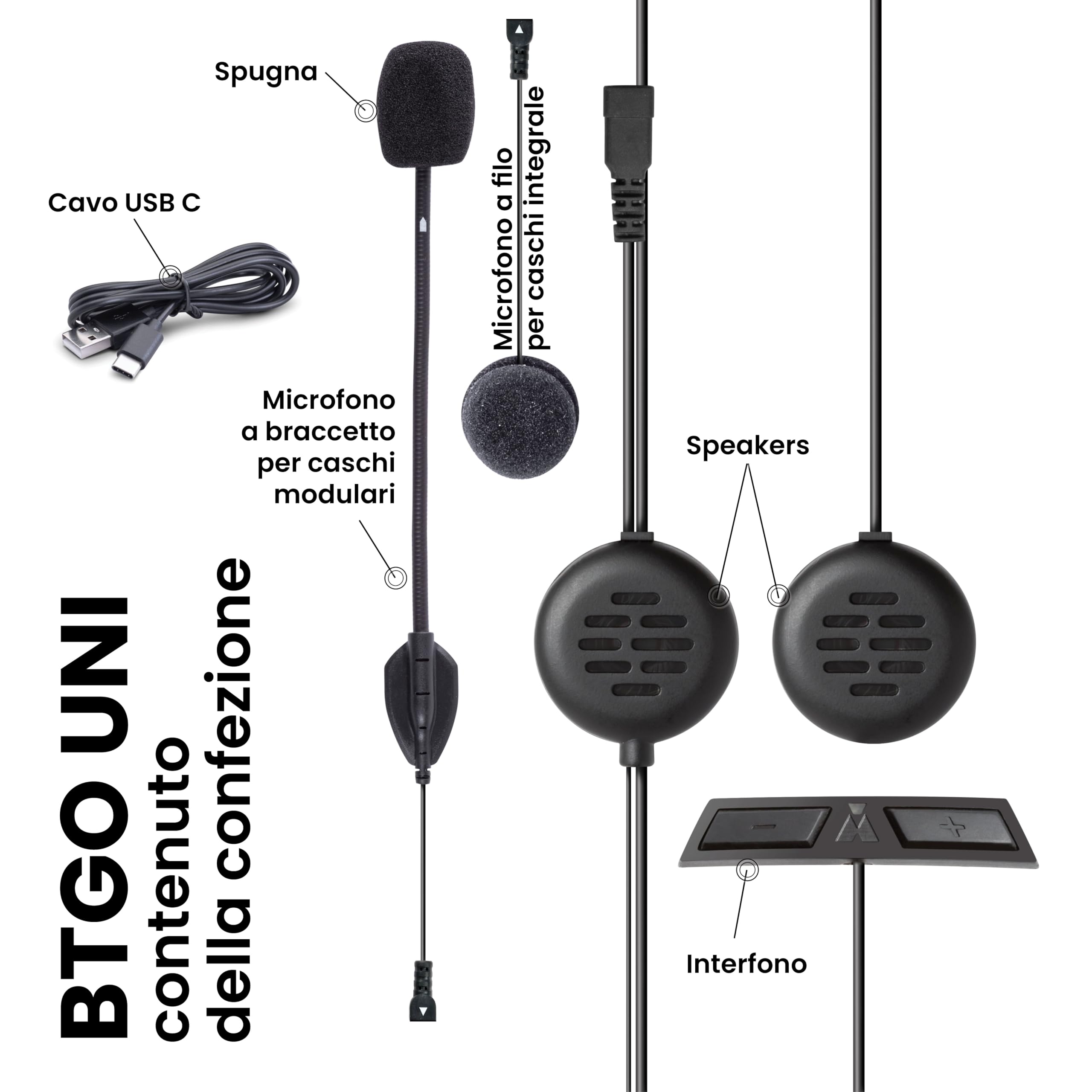 Midland - Interfono Moto Bluetooth BTGO Uni, Auricolari Casco Impermeabili per Tutti i Caschi, 200m, Batteria 8H, Universal Intercom, Audio Stereo con DSP, Compatibile con GPS e Interfoni Altre Marche
