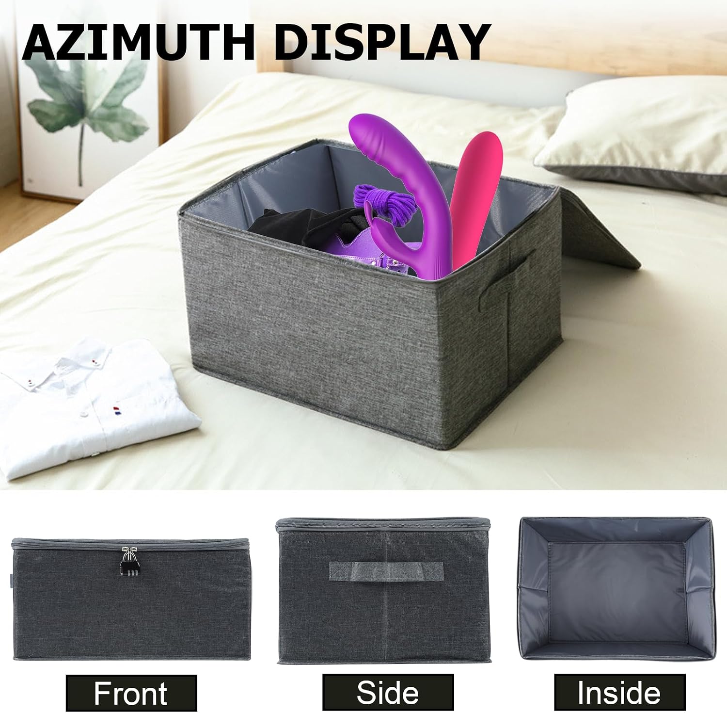 Locking Storage Box for Sex Toys | Portable Ditty Travel Box | Discreet Adult Toy Organizer Case with Combination Lock & Drawstring Bags (Dark Grey, 15" x 10" x 5.9" (38x26x15 cm))