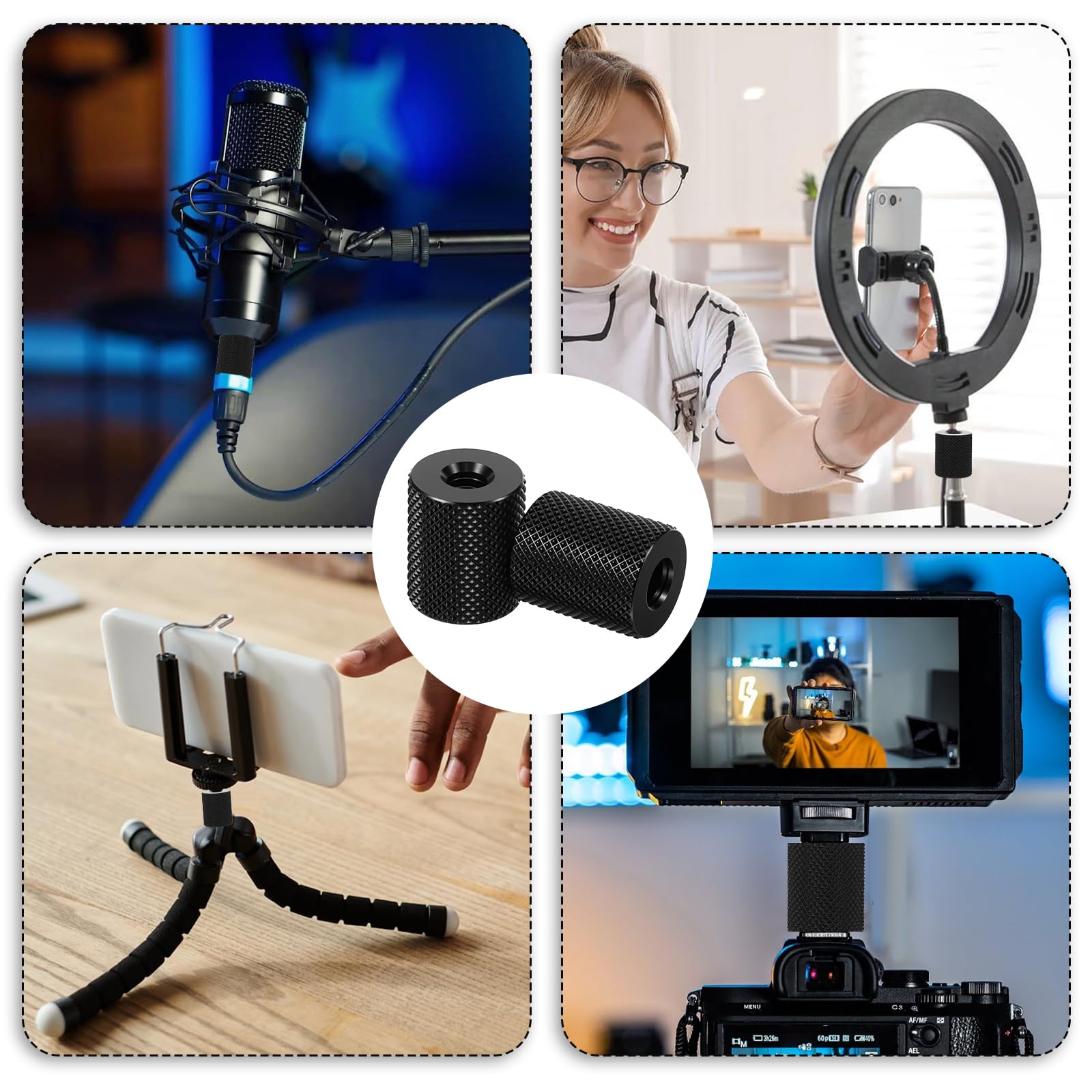 Xinjoduz 4 adaptery do statywu, 1/4 na 1/4 cala, śruba statywu, śruby do aparatu, śruby adaptery 1/4" na 1/4" statyw, śruba, adapter do aparatu, statywu mikrofonowego, statywu lampowego