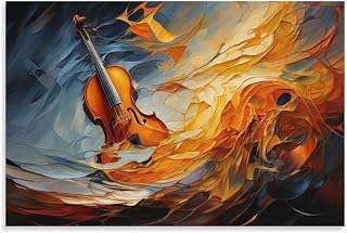 Abstract Art Graffiti Yellow Flame Guitar Canvas Painting Wall Art Poster for Bedroom Living Room Decor 08x12inch(20x30cm) Unframe-style