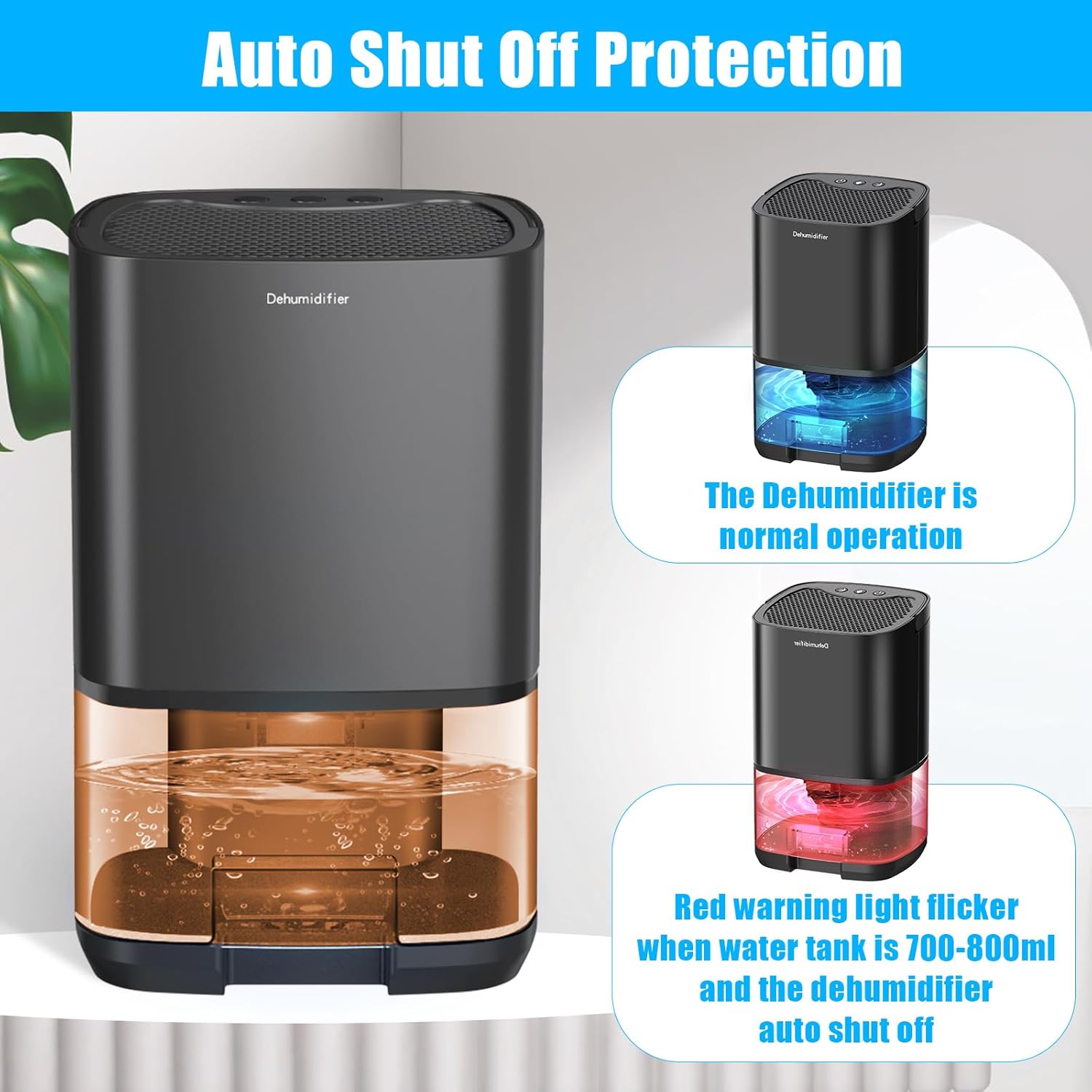 Gocheer Dehumidifier showing auto shut-off protection