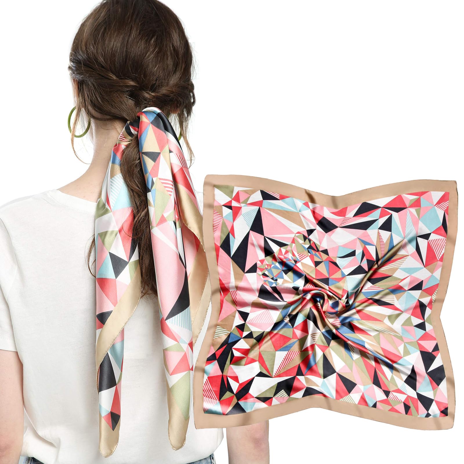 Meanbeauty Women's Multicolor Triangle Head Scarf For Like Silk Scarf Square Scarves Satin Bandanas Neck Scarfs 27.5 Inch With Gift Packed