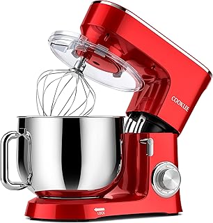 Robot Pâtissier 1500W 8L, 10+ Vitesses COOKLEE Pétrin Professionnel, avec Crochet Pétrisseur, Batteur plat, Fouet à Fils,couvercle de protection, Spatule en silicone, Pour Pizza, Pain