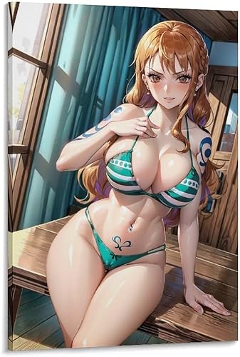 Miniatura 1 de Póster de anime para niña, arte de pared sexy Nami en bikini en la habitación, pintura universitaria, decoración de habitación P-3 08 x 12 pulgadas