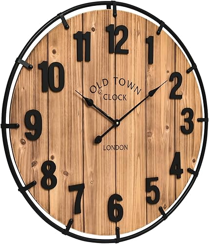 Miniatura 5 de Reloj de pared rústico de 20 pulgadas con borde de metal y números grandes, funciona con pilas silenciosas para oficina, cocina, dormitorio y sala