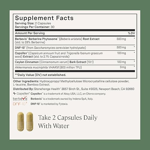Miniatura 4 de Stonehenge Health Dynamic GLP-1 Suplemento de control de peso para mujeres y hombres, 550 mg de berberina, Akkermansia, apoya la regulación del