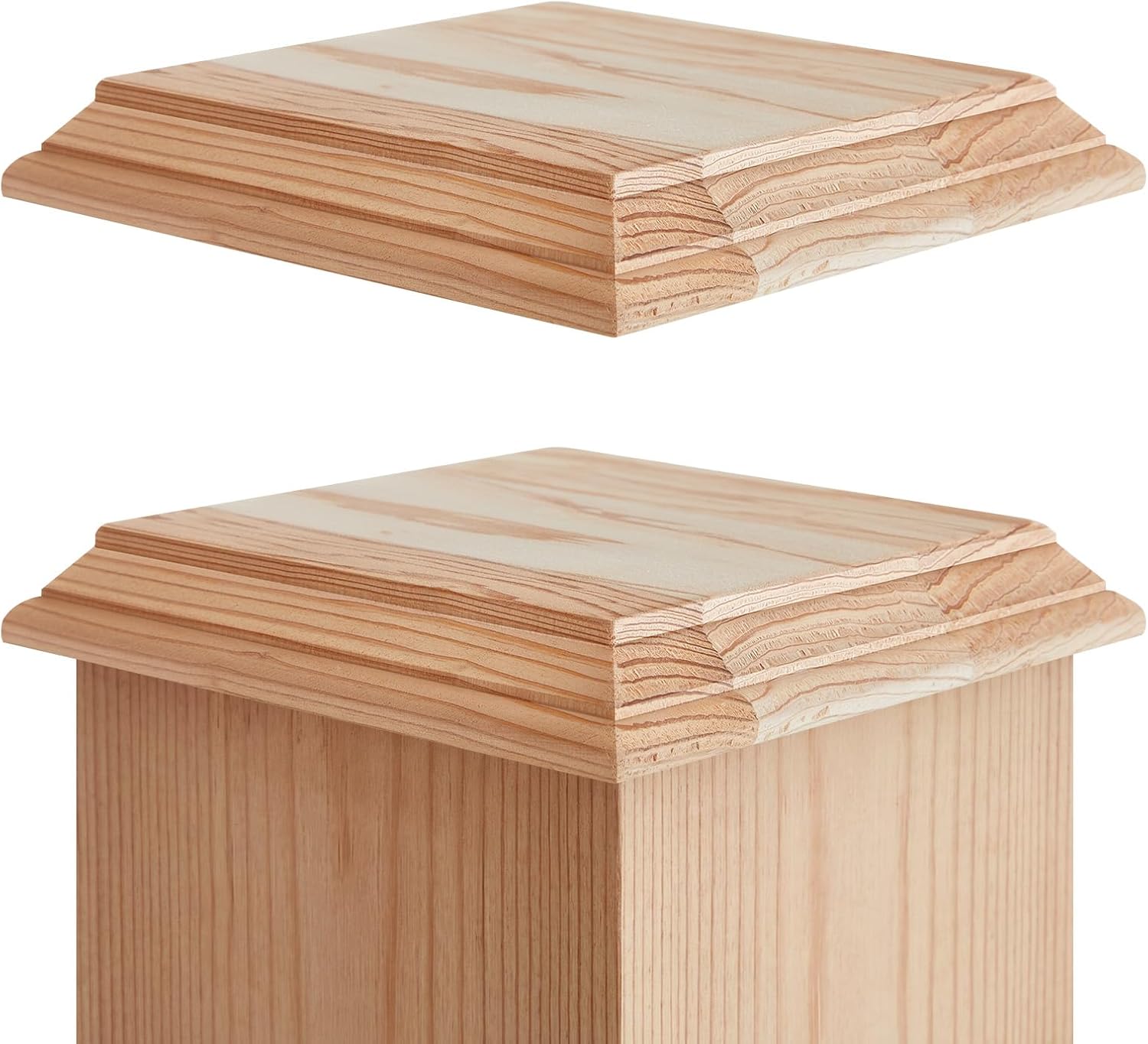 Geetery 2 Pcs 6 x 6''/ 5 x 5'' Wood Newel Post Cap Pyramid Design Fence Cedar Top Post Cap for 5 Inch/ 6 Inch Fence Topper Top Rot Resistant for Outdoor Wooden Fences