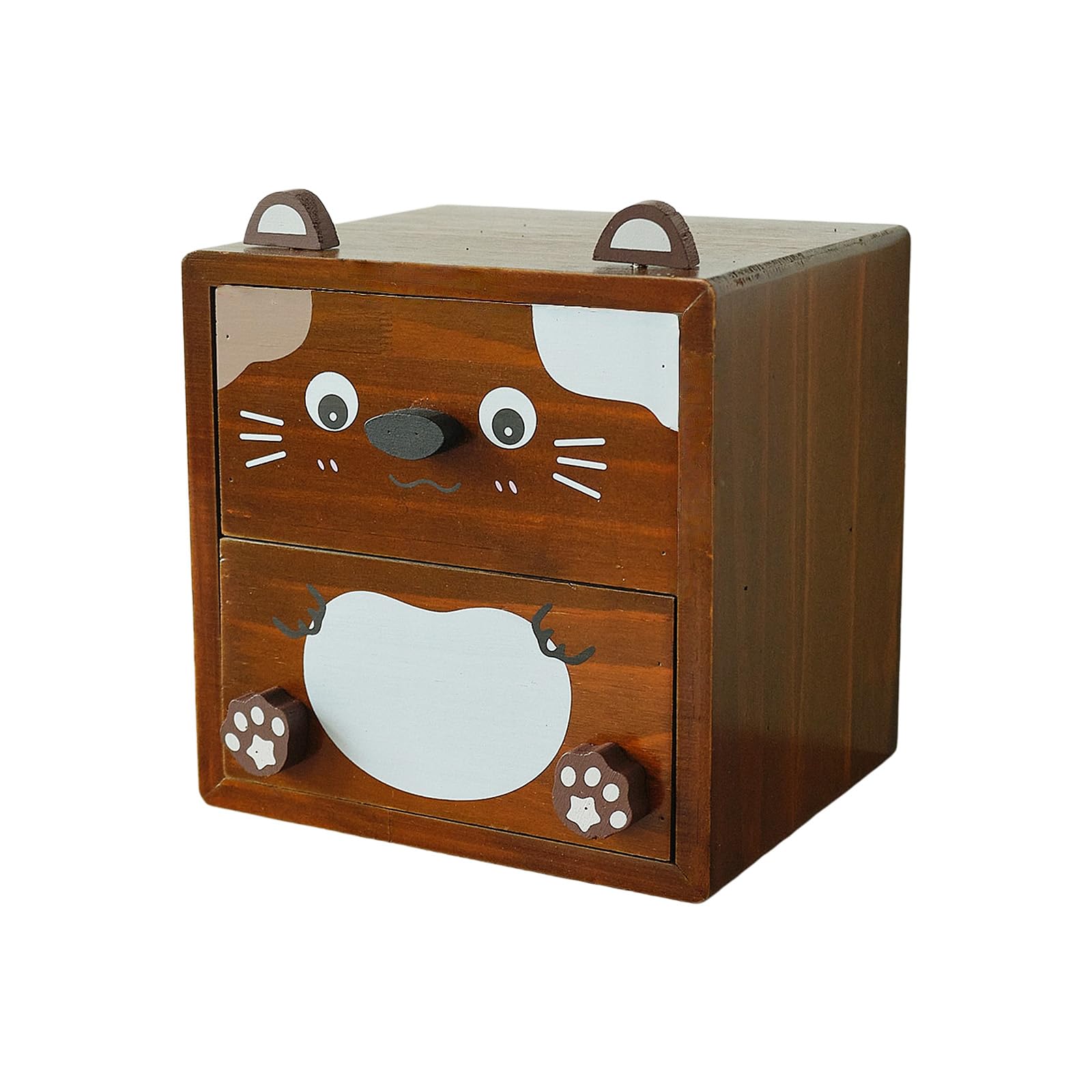 Caja de madera vintage para almacenamiento de escritorio con cajones deslizantes y diseño de dibujos animados juguetones para bolígrafos, notas, organizadores de escritorio creativos