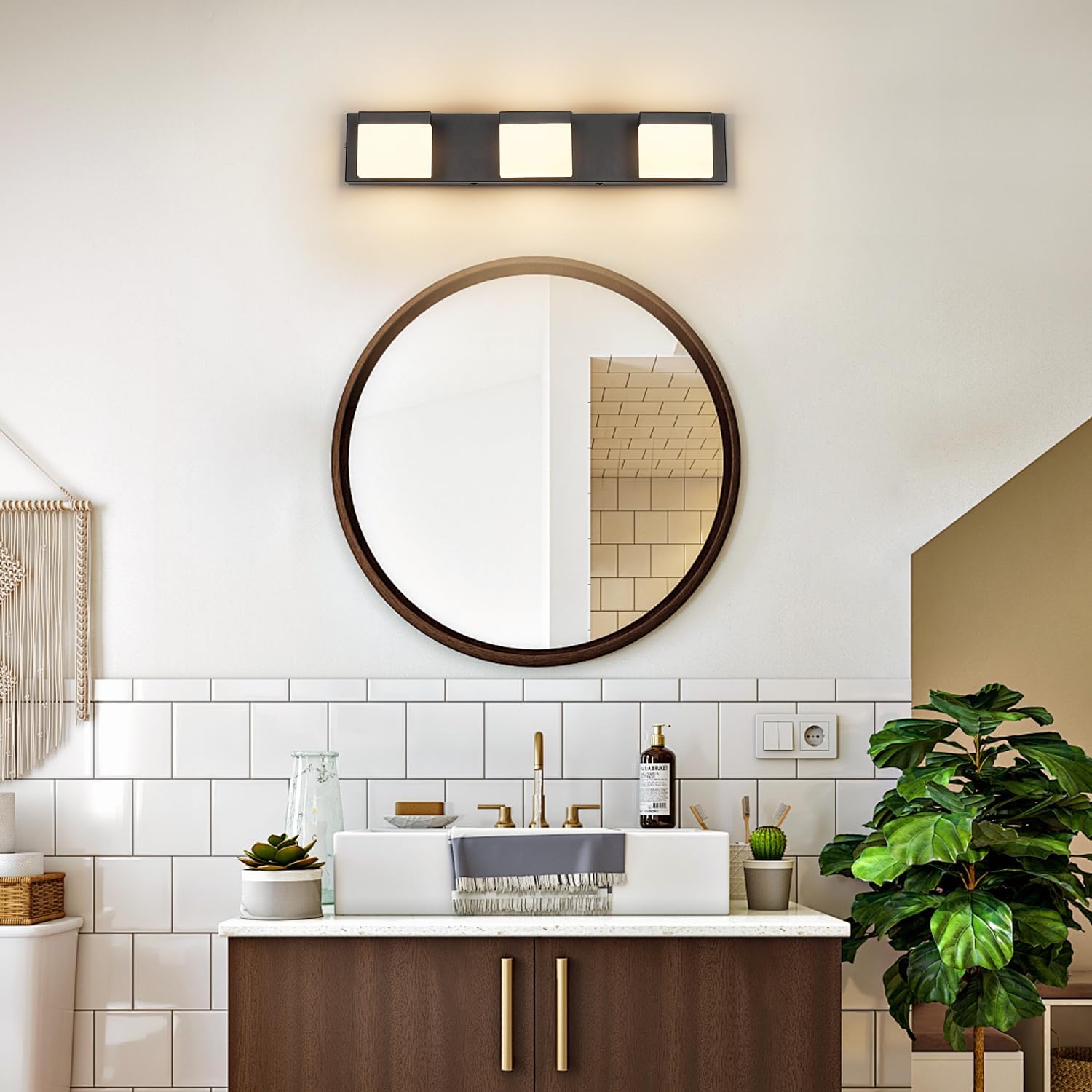 SineRise LED Modern Bathroom Vanity Light Fixtures (3-Light, 24-Inch, 5CCT), Matte Black Modern Acrylic Bathroom Wall Lighting Fixtures Over Mirror (3000K/3500K/4000K/5000K/6000K)