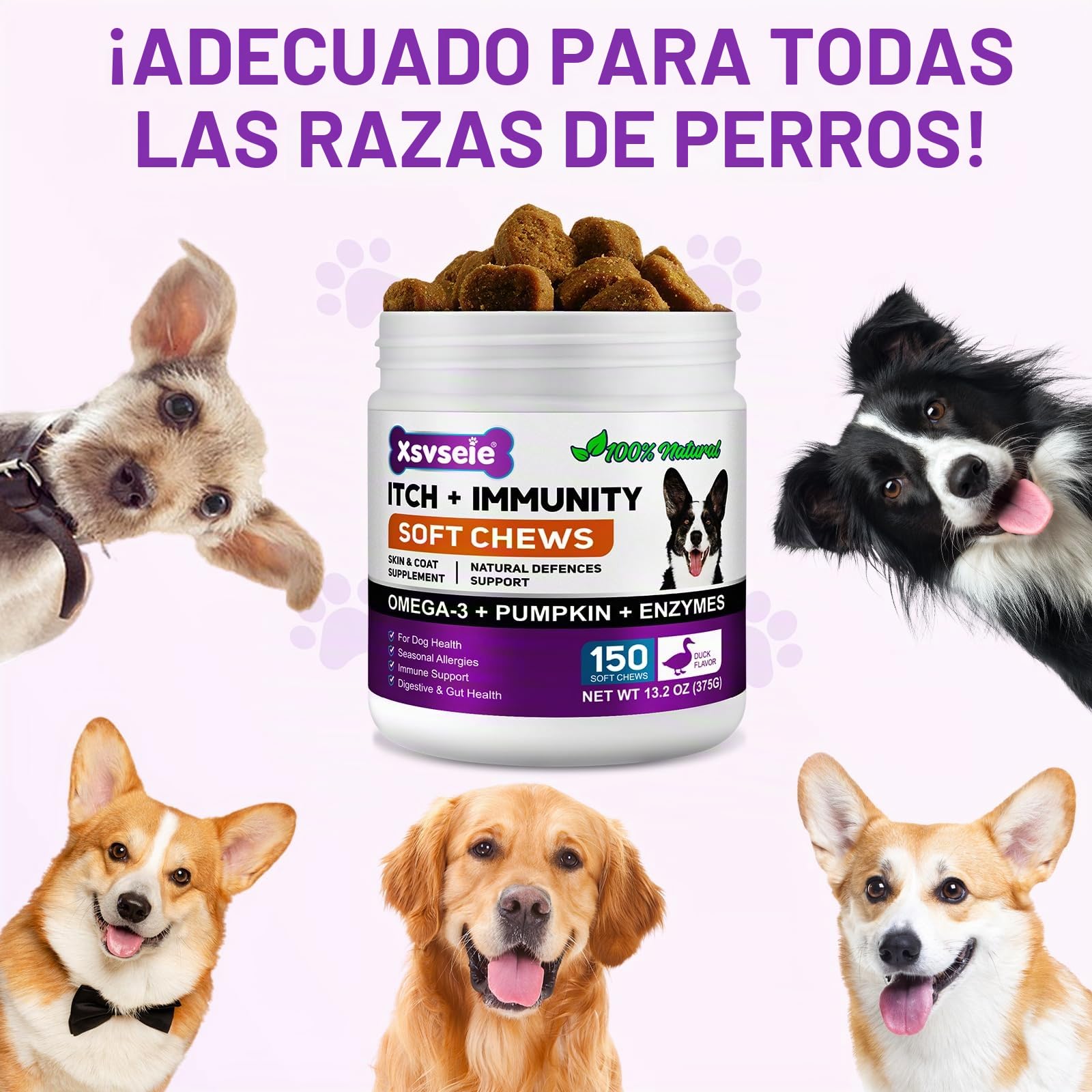 Alivio de la Alergia del Perro, Dog Allergy Relief Treats, Snacks Antialérgicos para Perros, Alivia la Picazón, el lamido, el Rascado y la Depilación, Refuerza la Inmunidad, Alergia e Inmunidad Perros