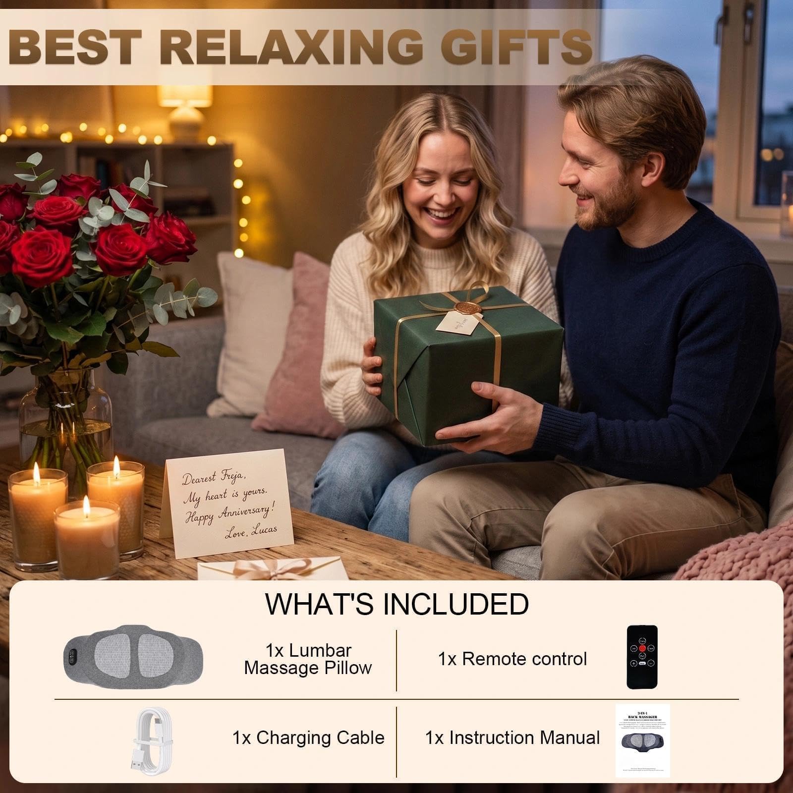 3 in 1 Rückenmassagegerät, Kabelloses Tiefenmassagegerät mit Fernbedienung, Elektrisches Lendenkissen mit Fernbedienung mit Wärme, Luftkissen-Traktion und Vibrationsmassage