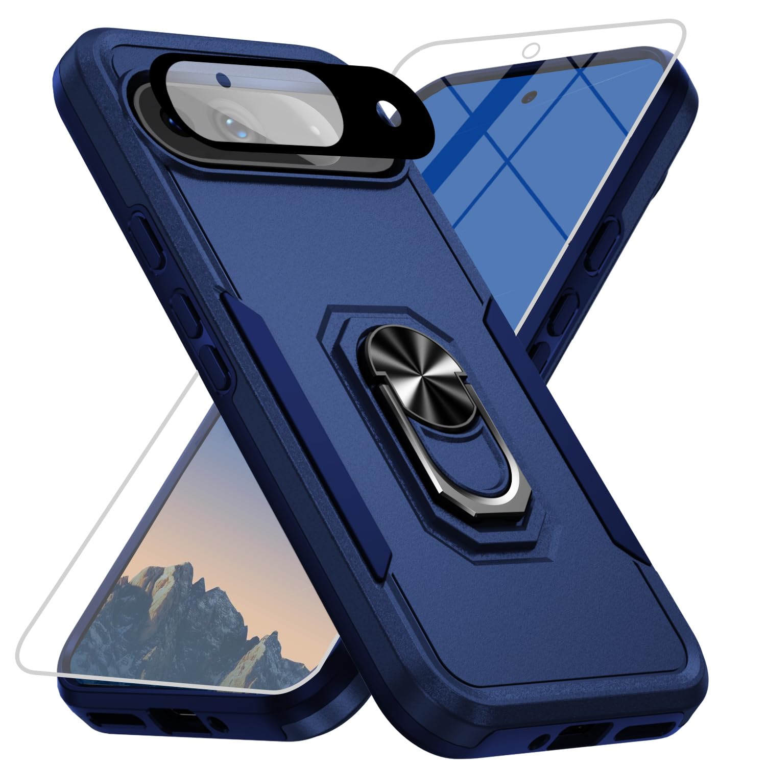 for Google Pixel 9 Case [15 FT Military Grade Drop Protection] with Screen Protector & Lens Protector Heavy-Duty Shockproof Kickstand Case for Pixel 9 (Blue)