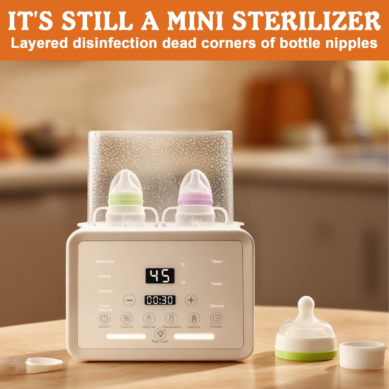 Flaschenwärmer, 8-in-1 Multifunktionaler Flaschenwärmer baby, Multifunktionaler, Babykostwärmer mit LCD-Display, 2 Flaschen gleichzeitig, Bottle Warmer Milchwärmer für Reise- und Heimgebrauch