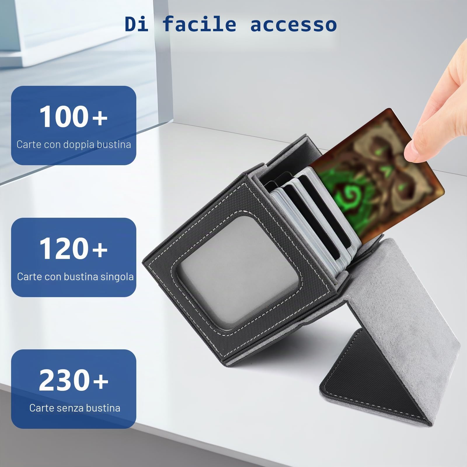 TOSAVGA Deck Box Per Mtg, Porta Deck con Display Comandante, Scatola di Carte per 100 Carte, Grande Capacità, In Pelle con 2 Separatori, Porta Mazzo Magnetic Flip