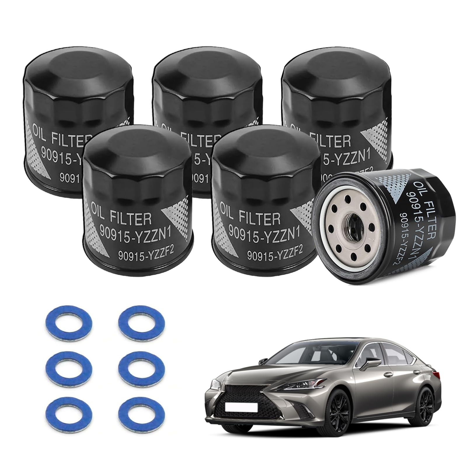 6PCS 90915-YZZN1 Engine Oil Filters with Drain Plug Washers