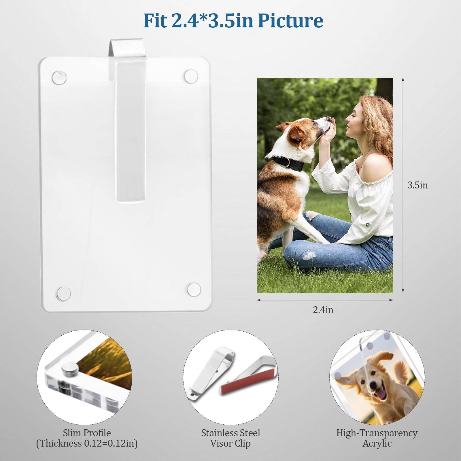 4 Pack Car Sun Visor Photo Holder, Acrylic Magnetic Personalized Photo Holder car Picture Frame, Personalized Car Accessories That Can Be Used to Add Personal Photos