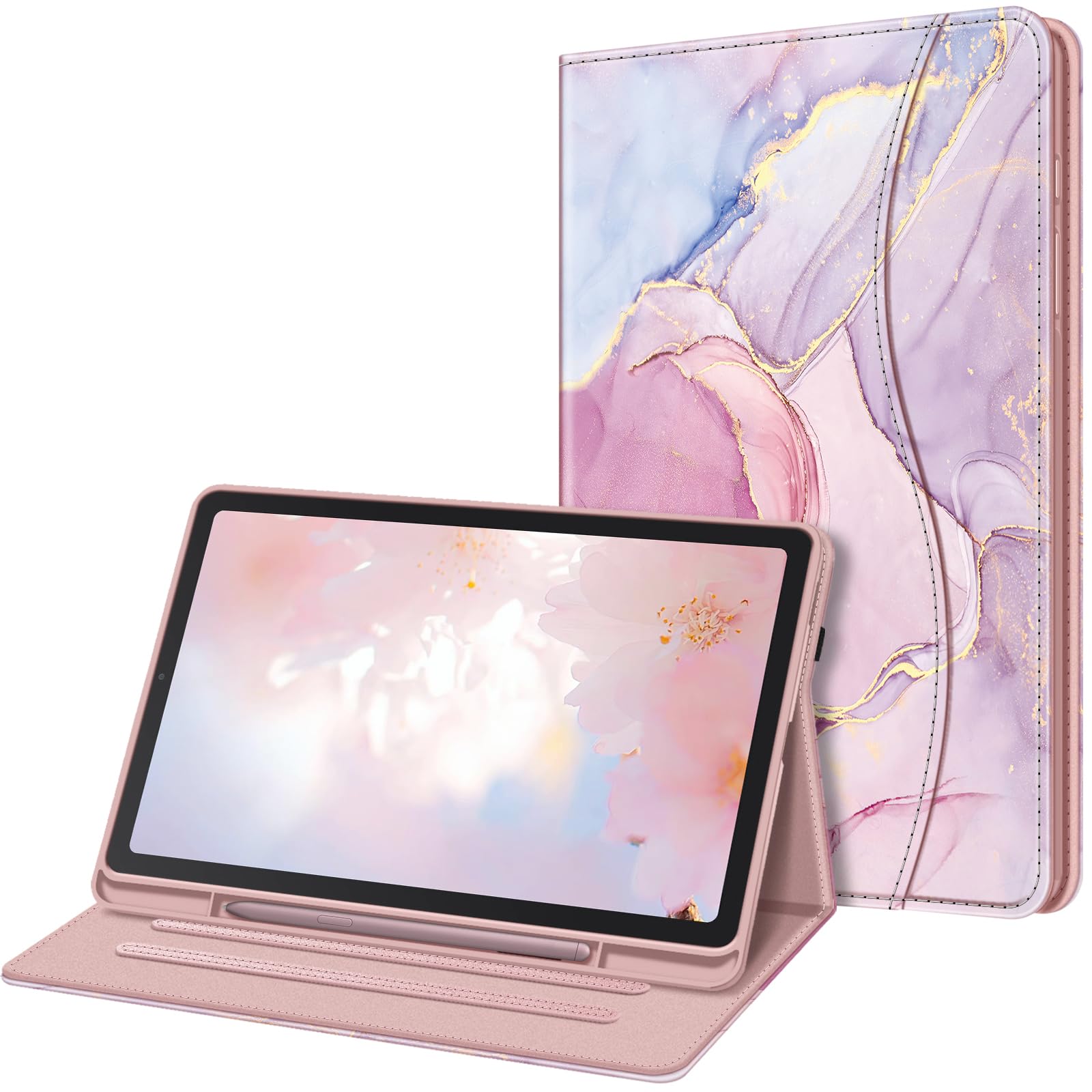 Fintie Case for Samsung Galaxy Tab S6 Lite 10.4 Inch 2022/2020 Model (SM-P610/P613/P615/P619) with S Pen Holder, Multi-Angle Viewing Soft TPU Back Cover with Pocket Auto Wake/Sleep, Glittering Marble