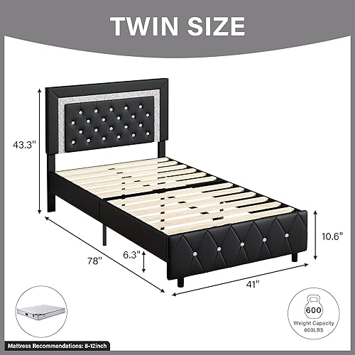Miniatura 30 de BarnFurin - Base de cama matrimonial con cabecera capitoné, plataforma tapizada con diseño de diamante, base de colchón, soporte de listones de