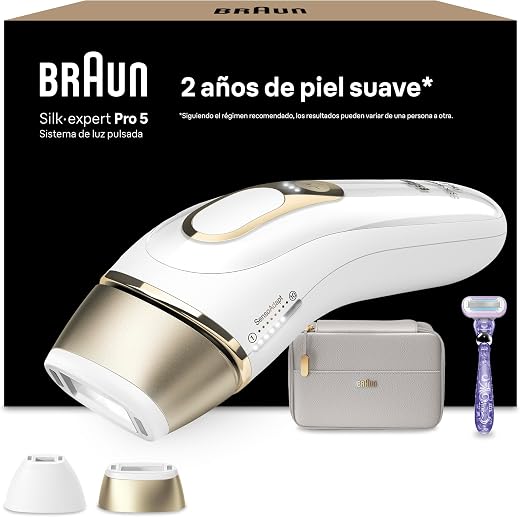 🚫 [CADUCADO] 🔥 Braun Silk·expert Pro 5 Pulsed Light Epilator, PL5157, White/Gold | Alternative to Venus Laser Epilator, IPL, with Case, Precision Head And Razor Venus, Hair Removal at Home
