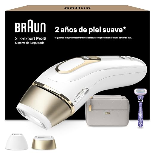 Braun Silk·expert Pro 5 Pulsed Light Epilator, PL5157, White/Gold | Alternative to Venus Laser Epilator, IPL, with Case, Precision Head And Razor Venus, Hair Removal at Home