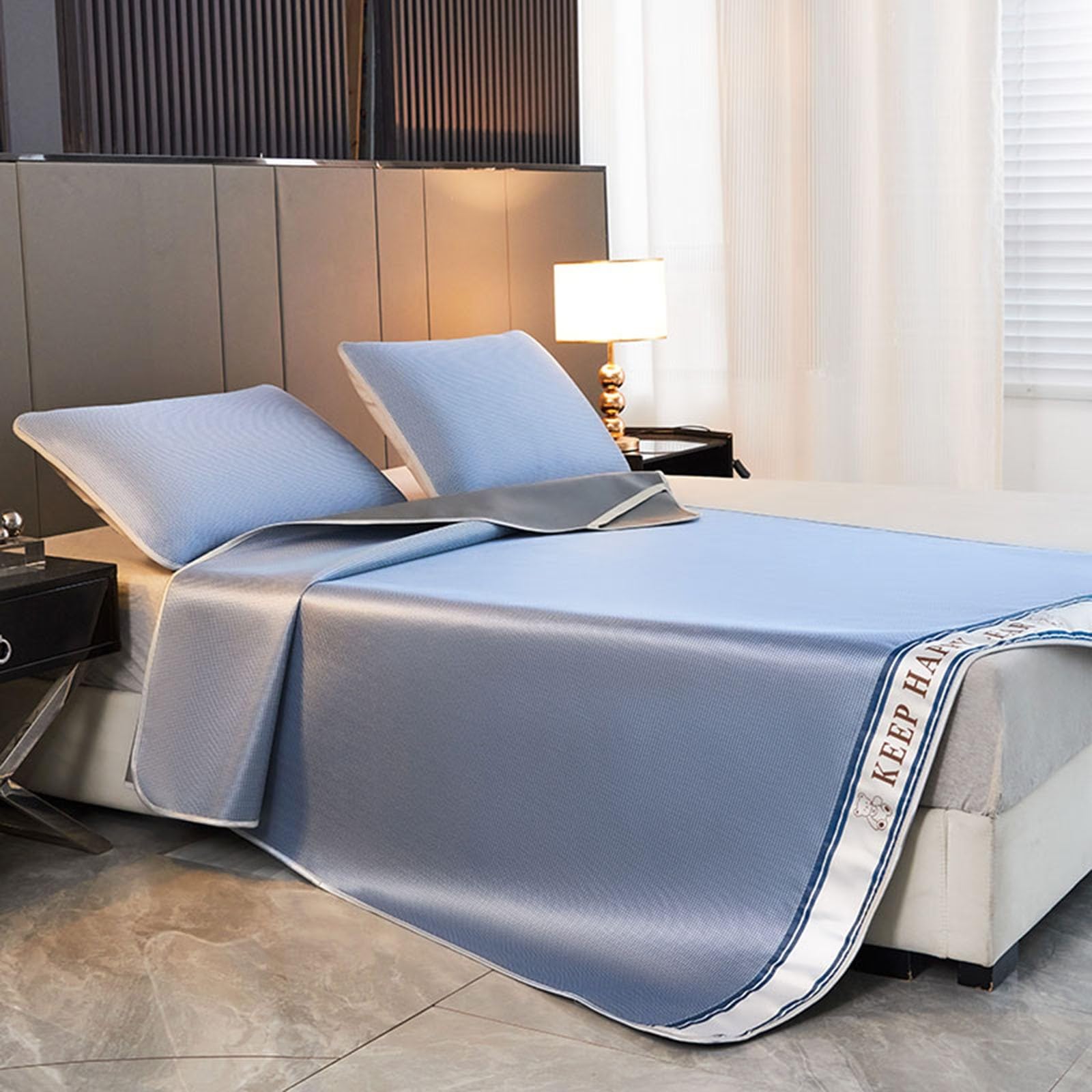 KFGISD, 3Pcs Set, Cool Ice Silk Fabric Mattress Solid Color Bedspreads Pillowcase Set 3 Breathable Summer Bed Sheet,Cooling Mattress