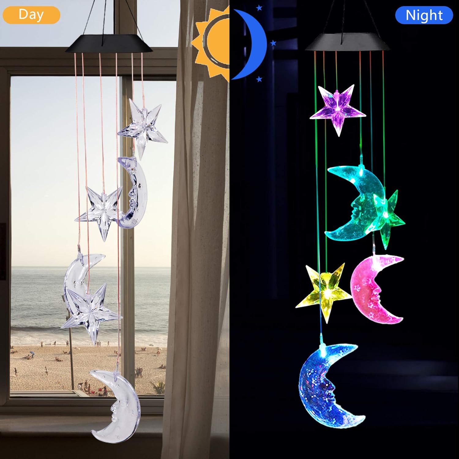 Solar Power Stars and Moon LED Wind Chimes Outdoor Decor, Waterproof Mobile Color Changing Wind Chimes, Star Moon Solar Light Xmas, Gifts for Mom, Home, Patio, Yard, Party, Festival, Garden Decoration - Image 4