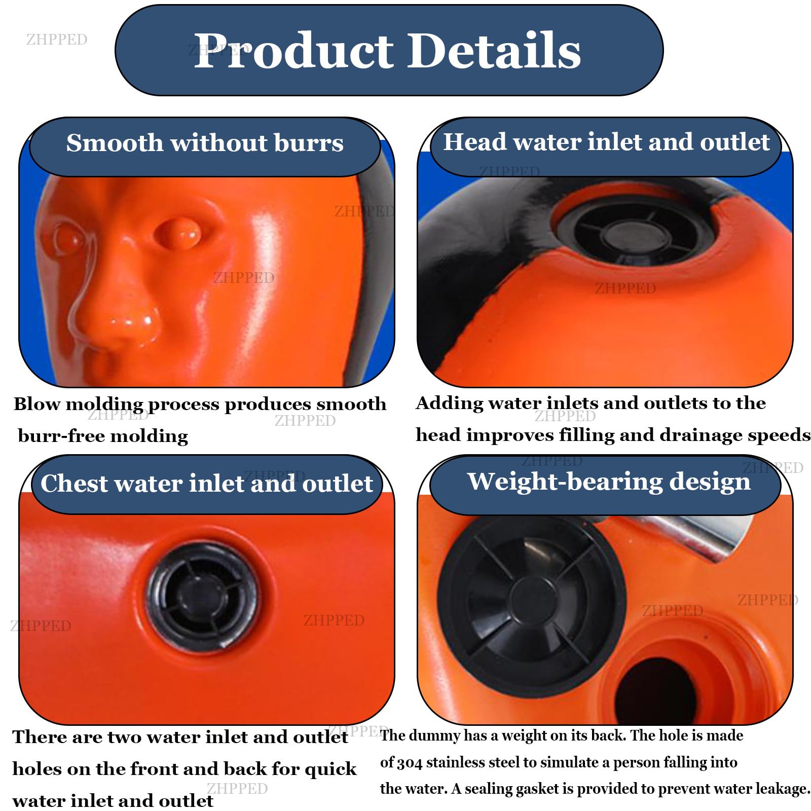 Chupete de entrenamiento de rescate acuático para práctica de prevención de ahogamientos con agujeros de inyección de agua