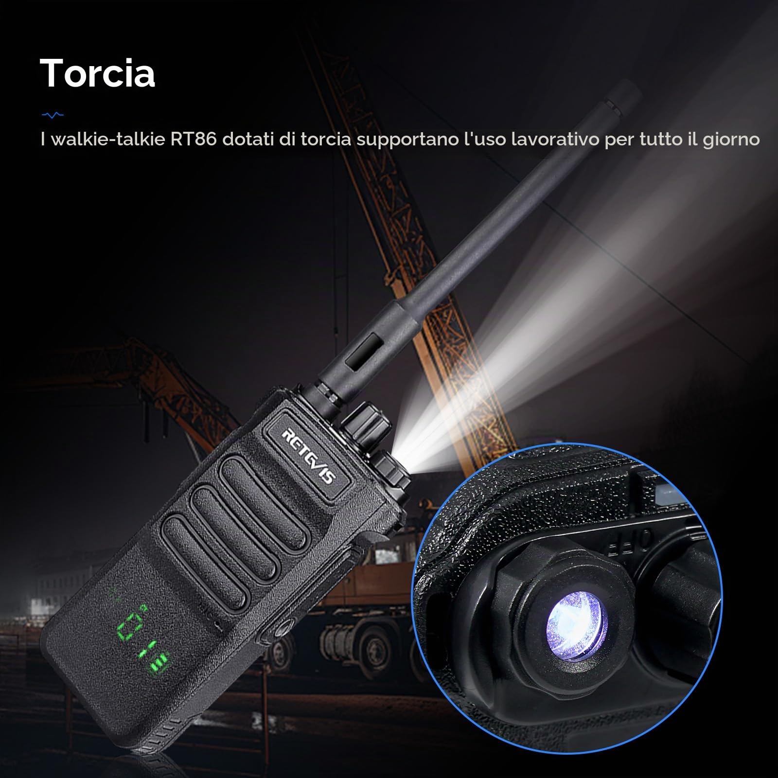 Retevis RT86 Walkie Talkie Lungo Raggio, Walkie Talkie per Magazzini | Professionali Radio Ricetrasmittenti con Presa a 6 Vie, Torcia Elettrica, 2600mAh, Walkie-Talkie per Edilizia, Magazzino
