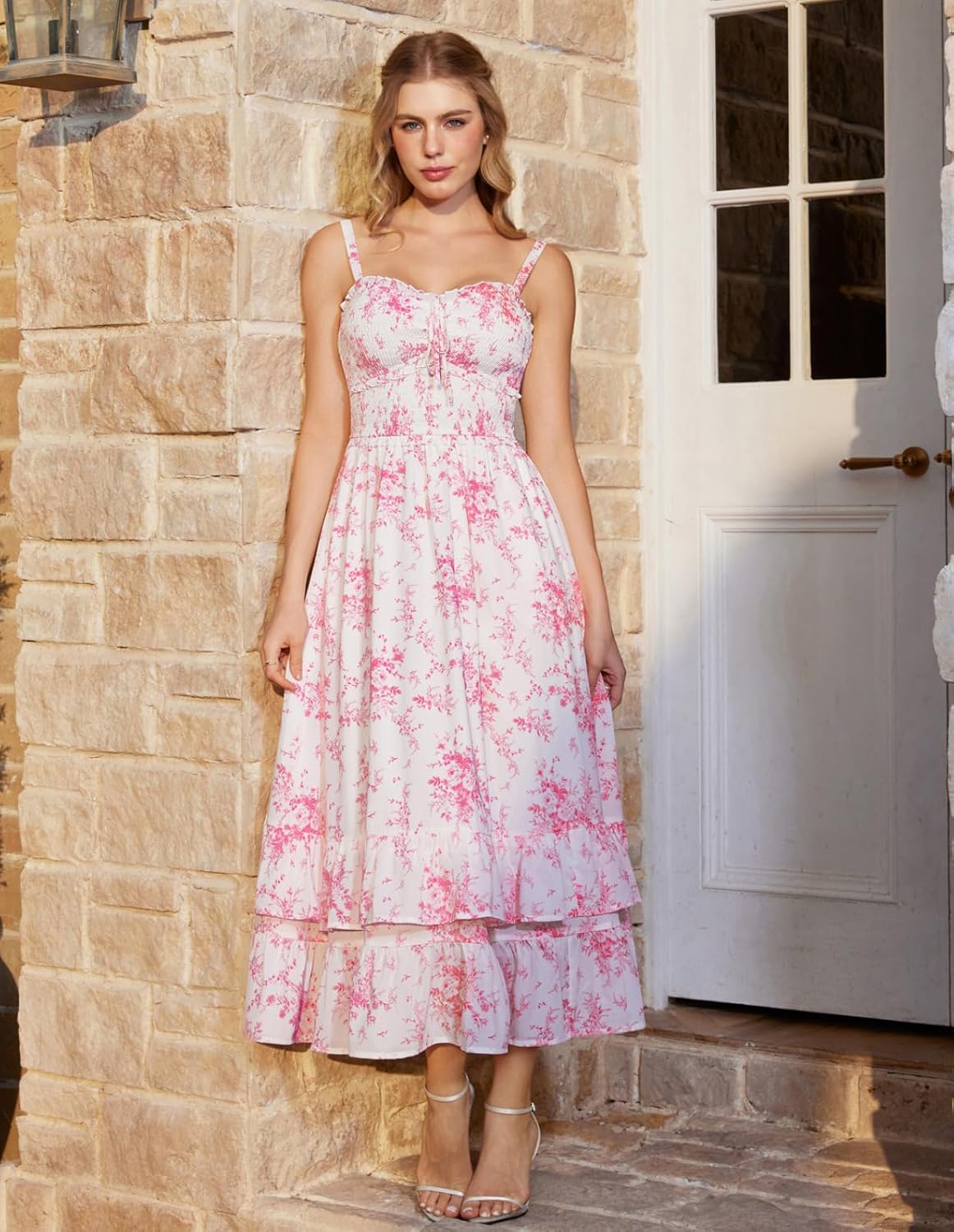 Scarlet Darkness Women's Floral Cottagecore Dress Smocked A Line Casual Boho Sundress with Pockets - Image 8