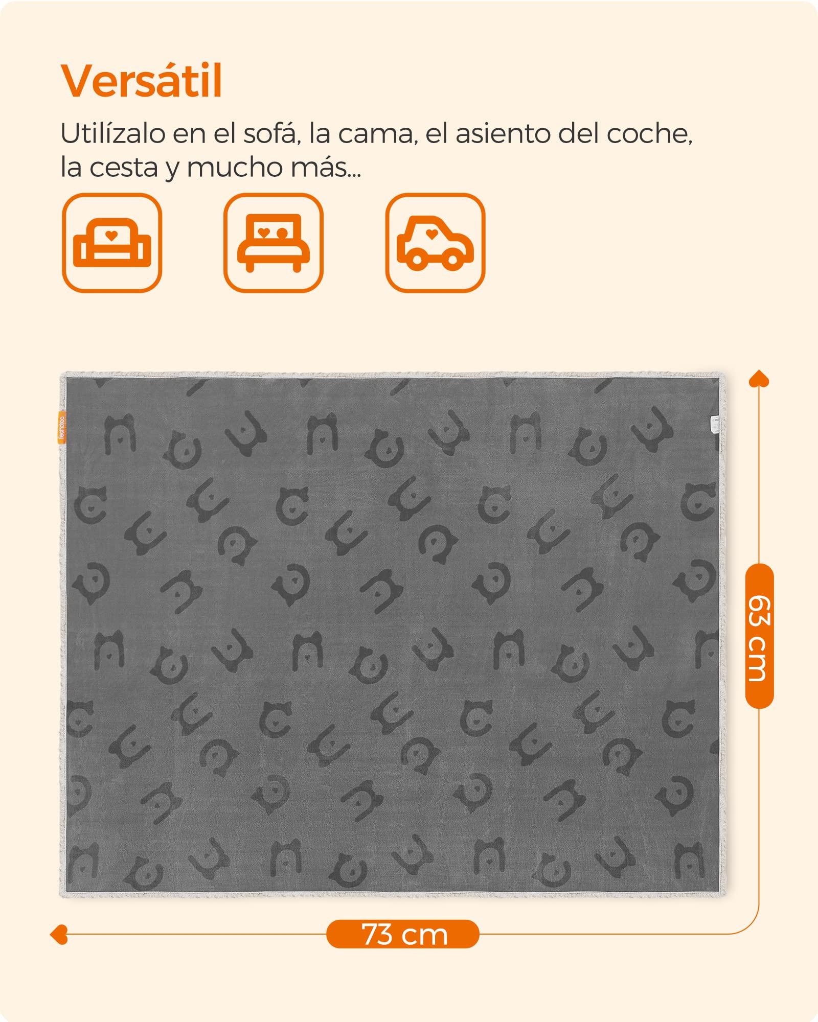 Feandrea Manta Impermeable para Perros, Vellón y Franela, para Perros Minialtura, Gatos, 73 x 63 cm, S, Reversible, Protección para Sofá, Cama, Lavable a Máquina, Gris PPB029G01