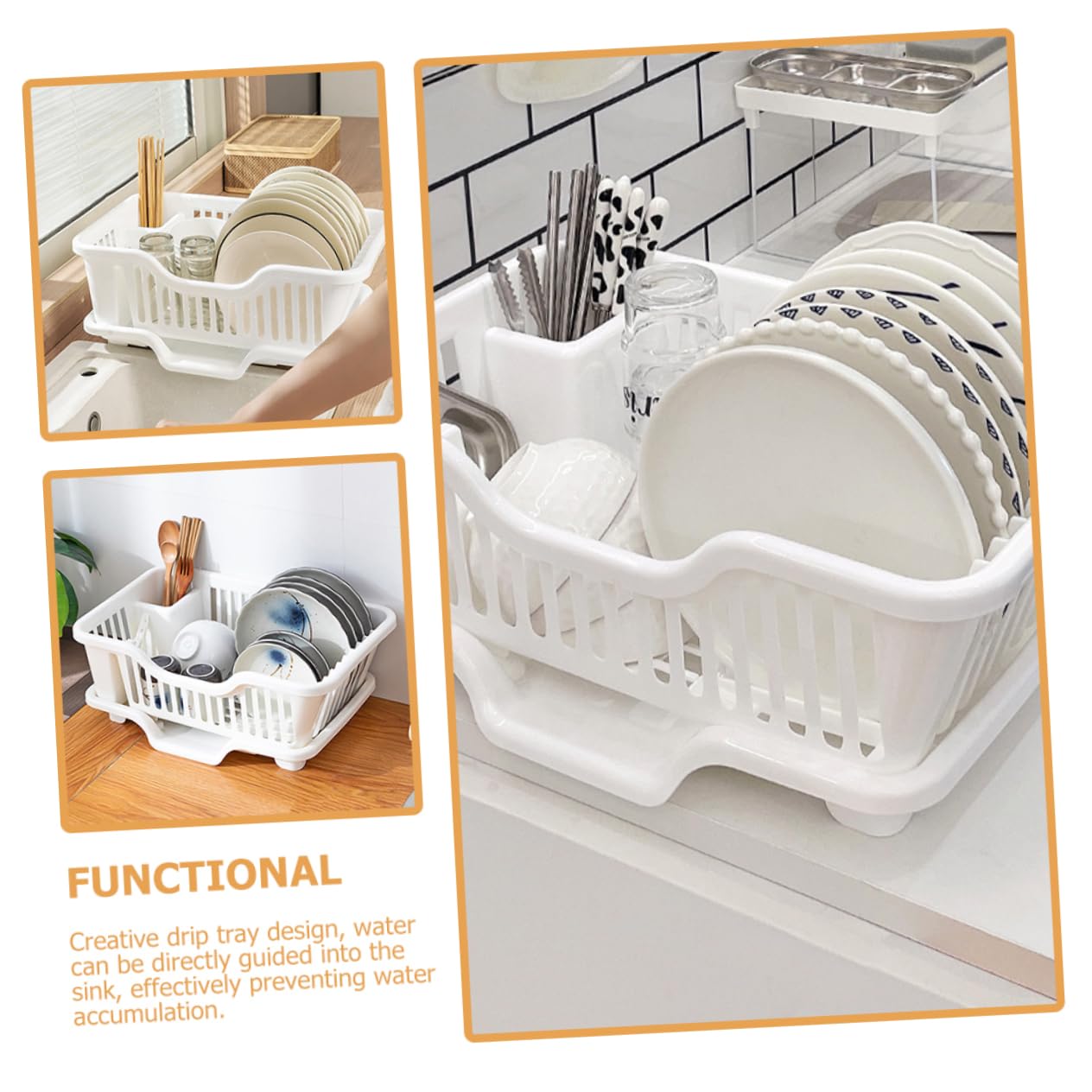 Luxshiny Escurridor De Platos y Utensilios De Cocina Rack De Secado Drenaje Automático Organizador Multifuncional Para Platos Tazas y Cubiertos