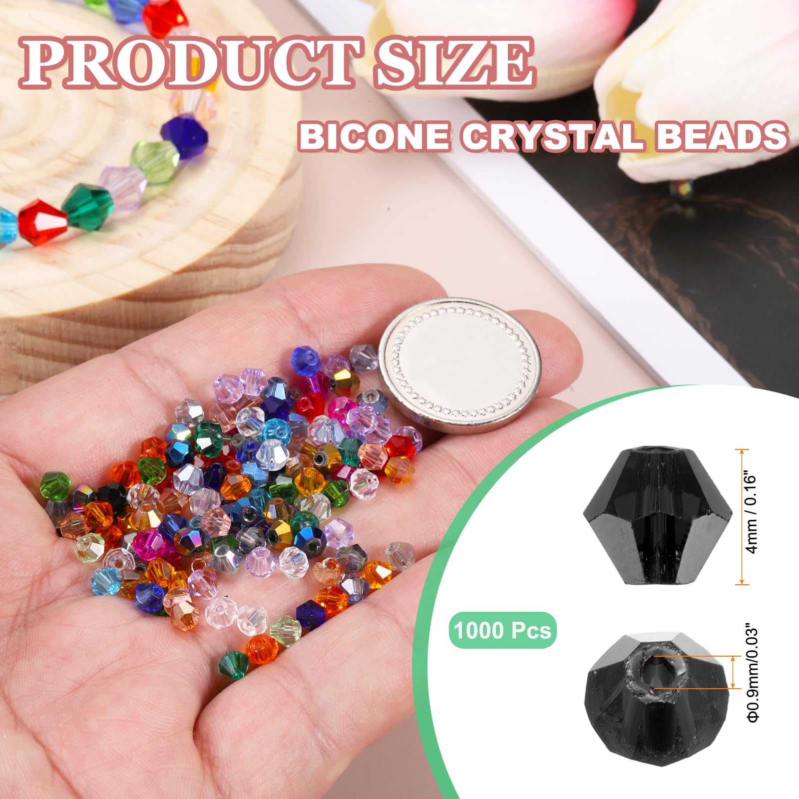 PATIKIL 1000pcs 4mm Bicone Glass Crystal Beads - Image 2