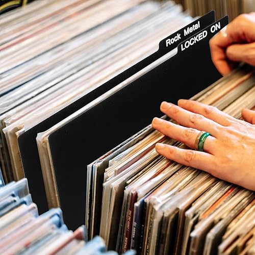 Miniatura 6 de 30 separadores de discos de 12.5 x 13.49 pulgadas, accesorios de discos de vinilo con calcomanías blancas A-Z para organizar la protección de
