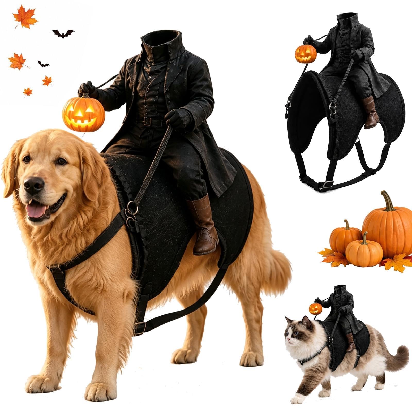Headless Horseman Dog Costume, Light-Up Pumpkin Rider Costume