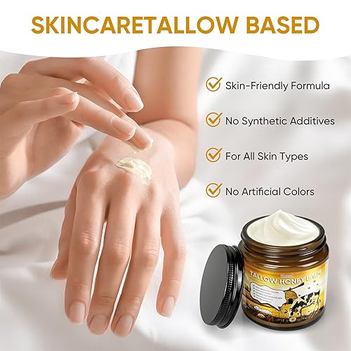 Miniatura 6 de Tallow de ternera para cara y cuerpo  Bálsamo orgánico de sargo de carne alimentada con pasto de 4 onzas con mezcla de miel cruda  Crema hidratante