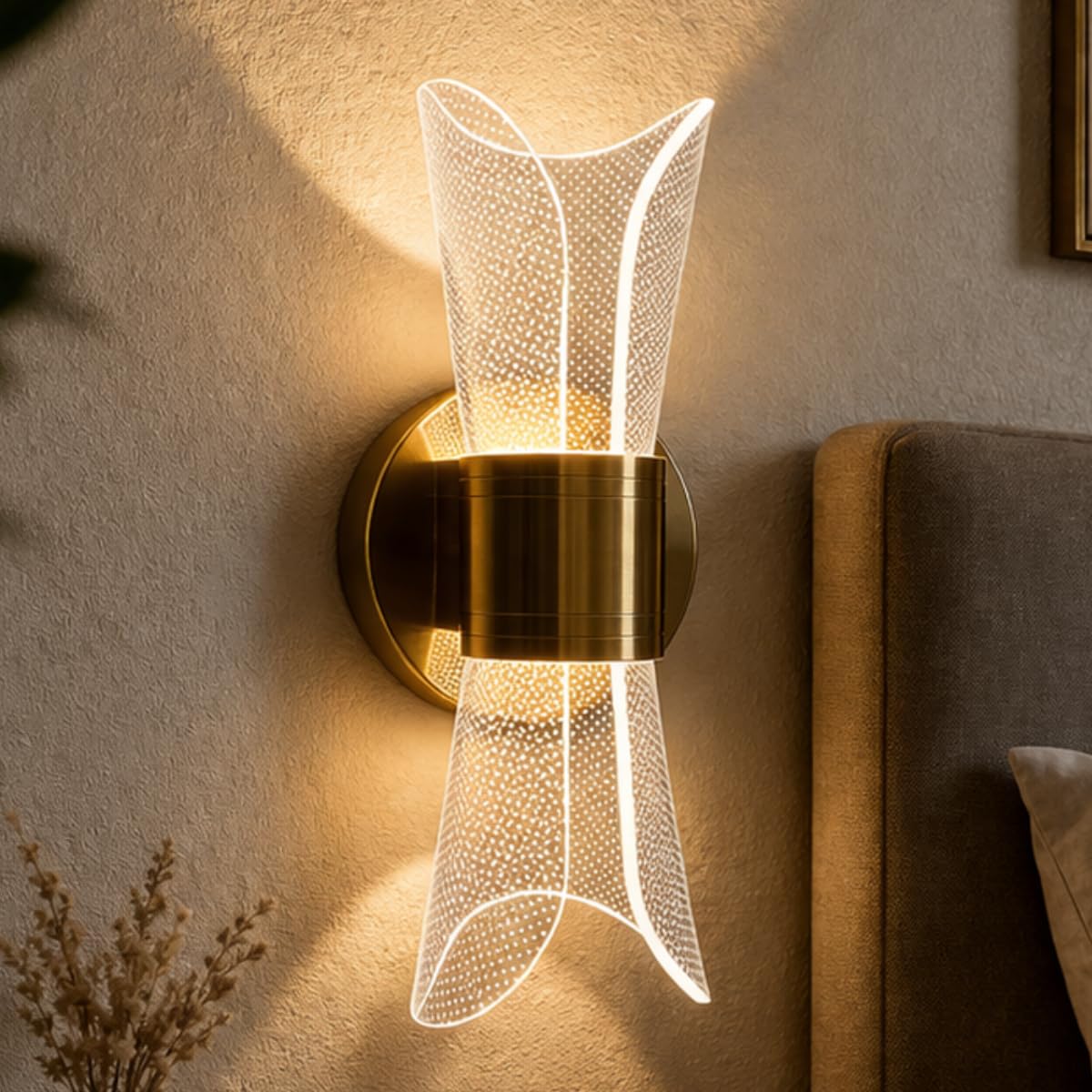 Geometric Wall Sconce Light, 3 Color Modes, Metal & Acrylic | Metal & Acrylic Wall Mounted Decorative Light for Bedroom, Living Room, Hallway Decor, 8W LED, Warm/Neutral/Cool-image-49